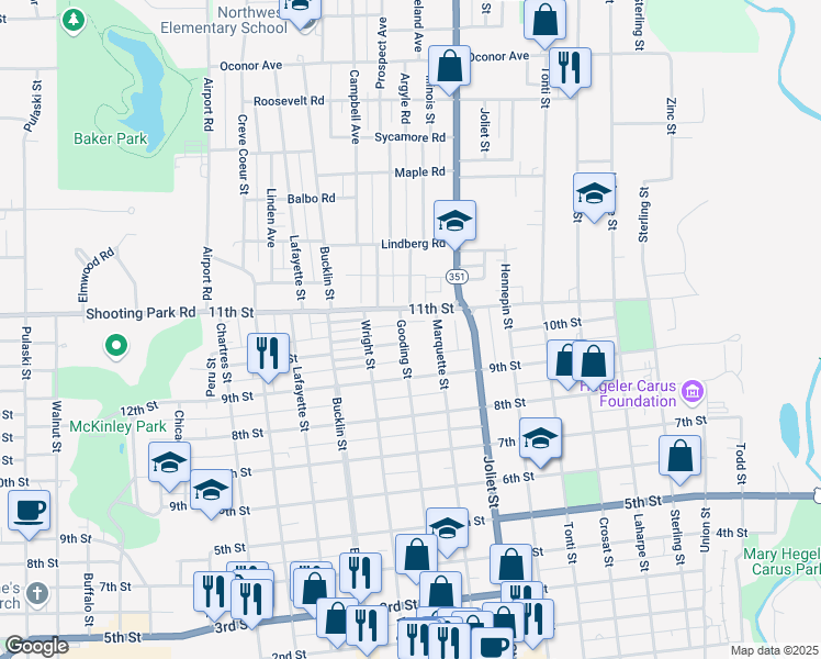 map of restaurants, bars, coffee shops, grocery stores, and more near 1043 Gooding Street in LaSalle