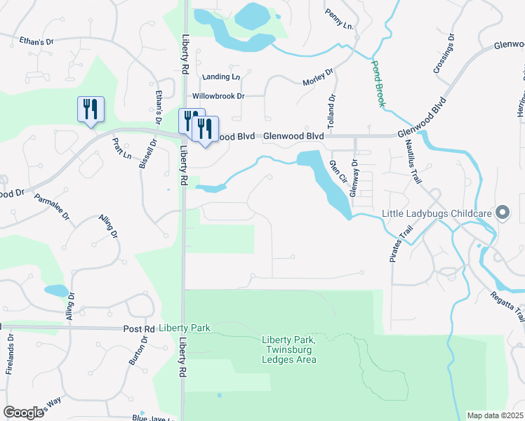 map of restaurants, bars, coffee shops, grocery stores, and more near 10207 Flagstone Drive in Twinsburg