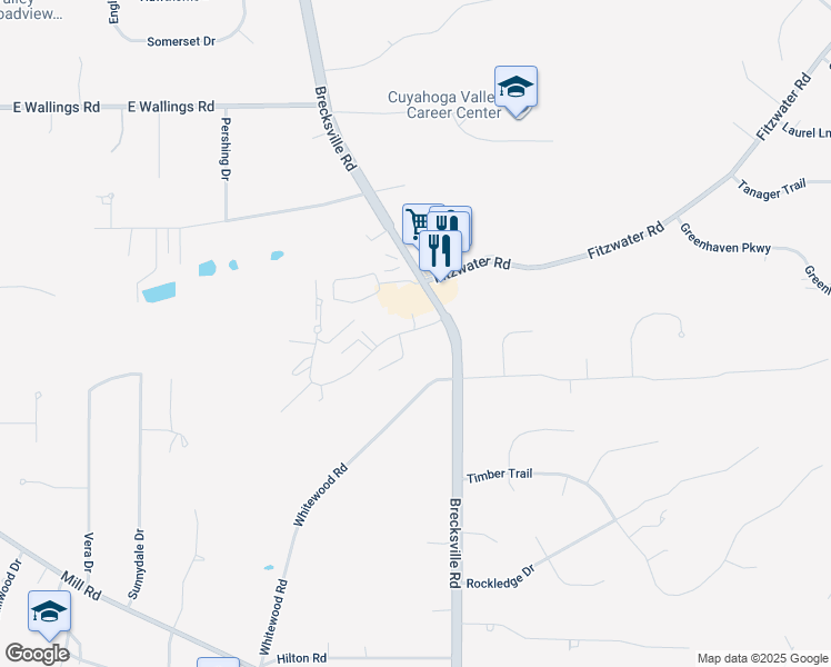map of restaurants, bars, coffee shops, grocery stores, and more near 7045 Carriage Hill Drive in Brecksville