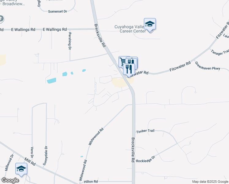 map of restaurants, bars, coffee shops, grocery stores, and more near 7005 Carriage Hill Drive in Brecksville