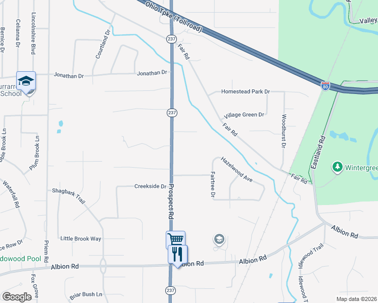 map of restaurants, bars, coffee shops, grocery stores, and more near 9805 Prospect Road in Strongsville