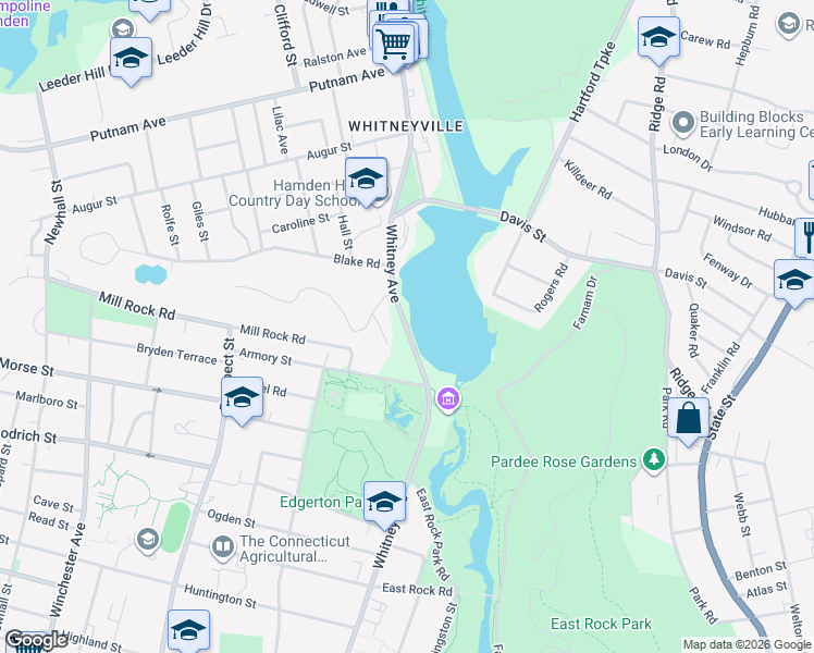 map of restaurants, bars, coffee shops, grocery stores, and more near 1051 Whitney Avenue in Hamden