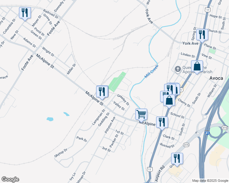 map of restaurants, bars, coffee shops, grocery stores, and more near 104 Saint Marys Street in Avoca