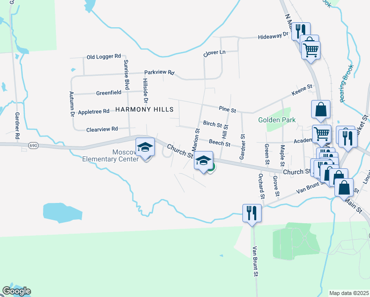 map of restaurants, bars, coffee shops, grocery stores, and more near 810 Church Street in Moscow