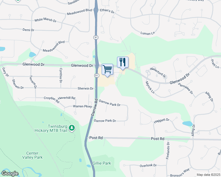 map of restaurants, bars, coffee shops, grocery stores, and more near 9928 Vail Drive in Twinsburg