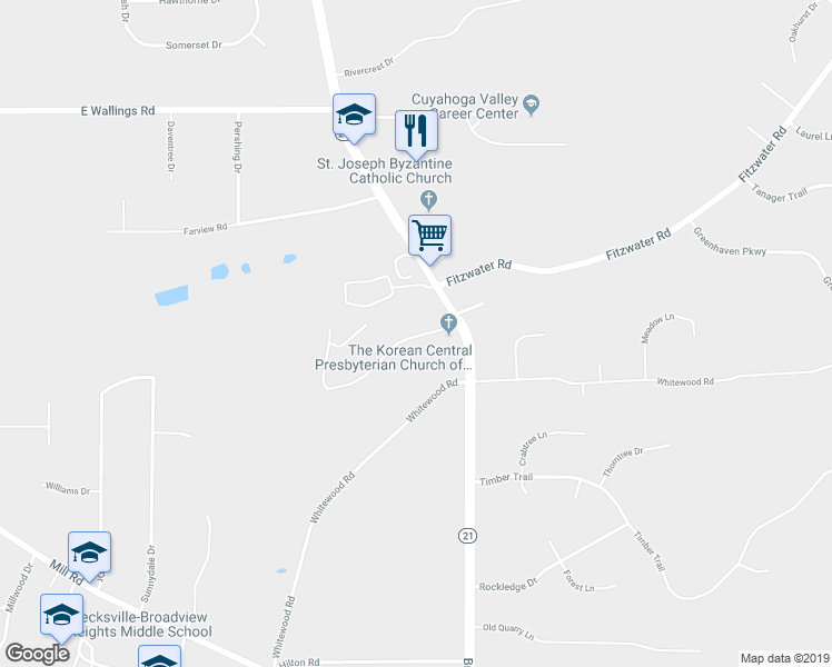 map of restaurants, bars, coffee shops, grocery stores, and more near 7045 Carriage Hill Drive in Brecksville
