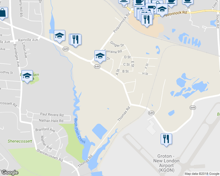 map of restaurants, bars, coffee shops, grocery stores, and more near 119 High Rock Road in Groton