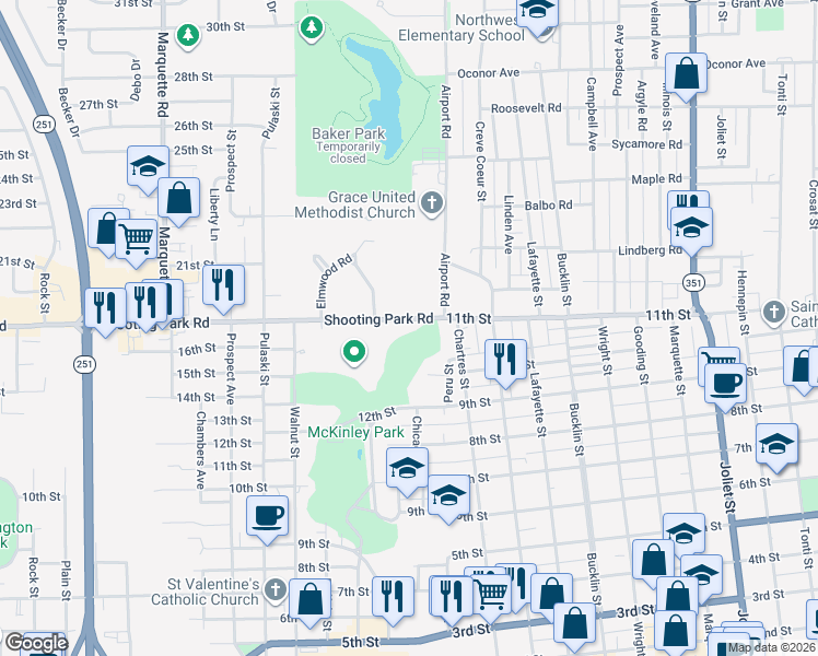 map of restaurants, bars, coffee shops, grocery stores, and more near 206 Shooting Park Road in Peru
