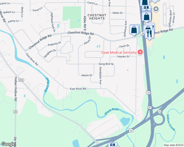 map of restaurants, bars, coffee shops, grocery stores, and more near 614 Alexis Dr in Elyria