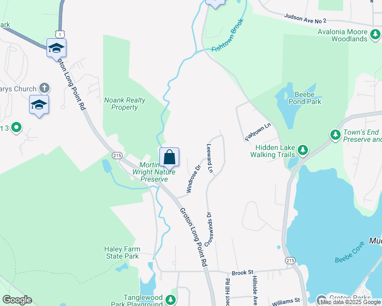 map of restaurants, bars, coffee shops, grocery stores, and more near 38 Talewinds Lane in Groton
