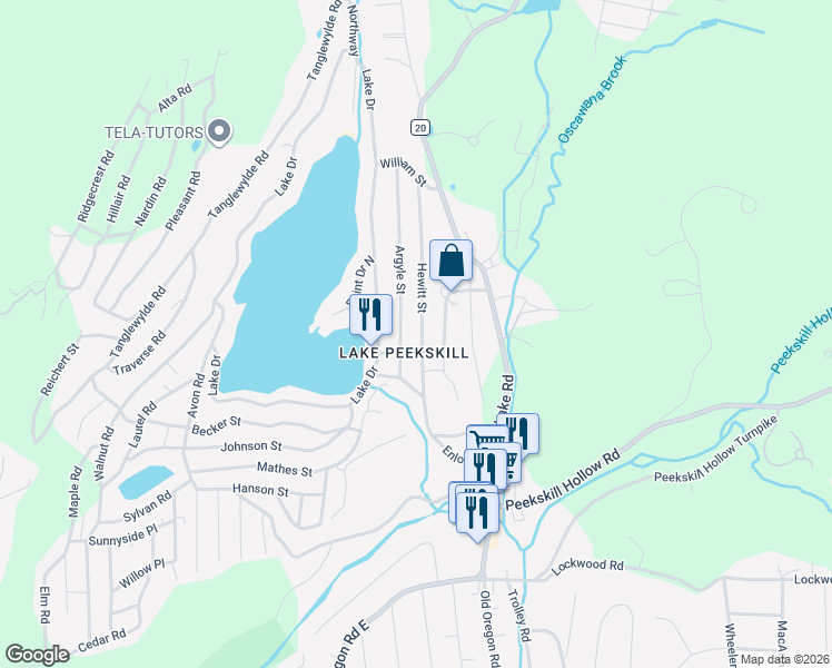 map of restaurants, bars, coffee shops, grocery stores, and more near in Putnam Valley