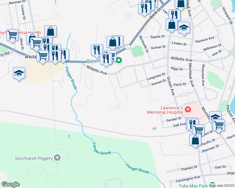 map of restaurants, bars, coffee shops, grocery stores, and more near 40 Myrock Avenue in Waterford