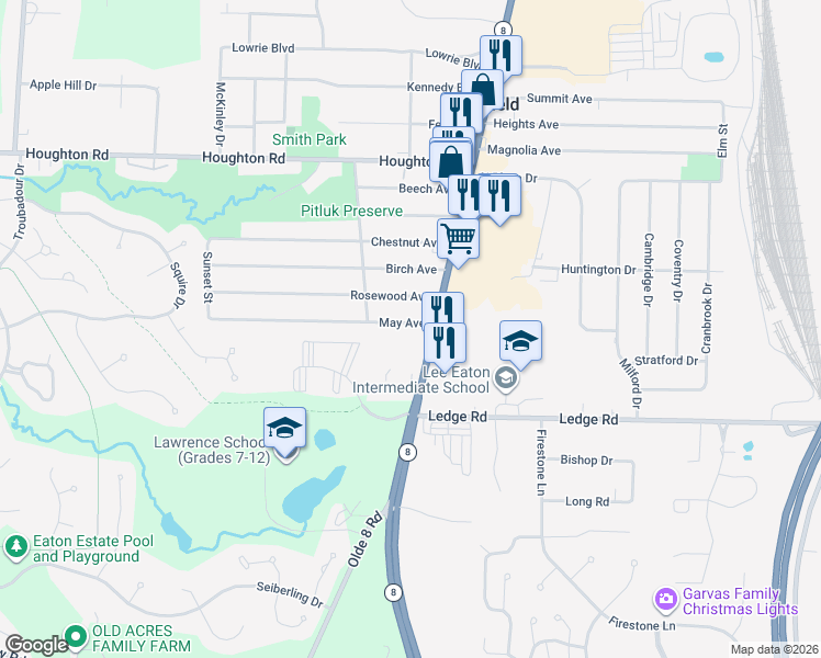map of restaurants, bars, coffee shops, grocery stores, and more near 28 May Avenue in Northfield