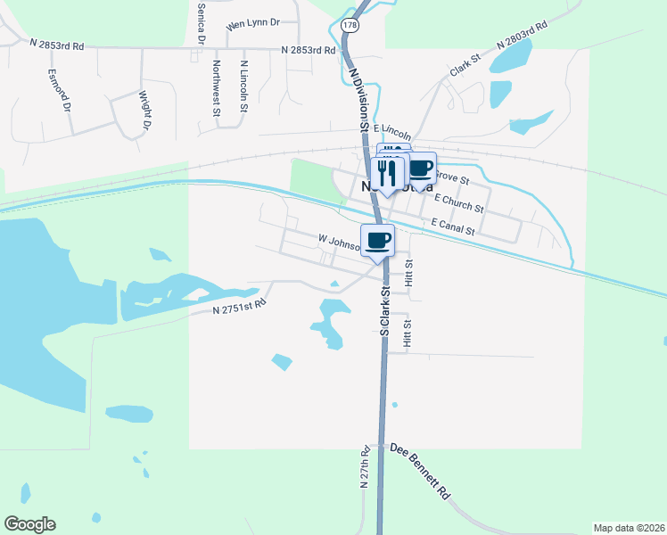 map of restaurants, bars, coffee shops, grocery stores, and more near 507 West Washington Street in North Utica