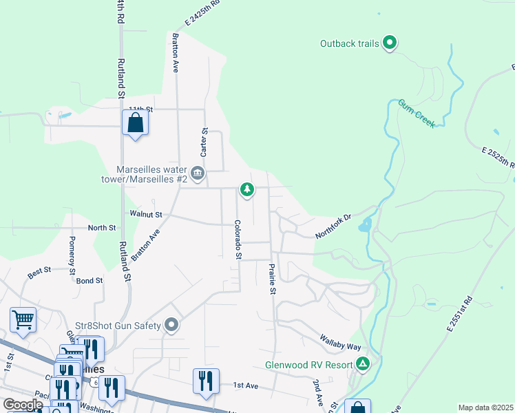 map of restaurants, bars, coffee shops, grocery stores, and more near 921 Andrew Lane in Marseilles