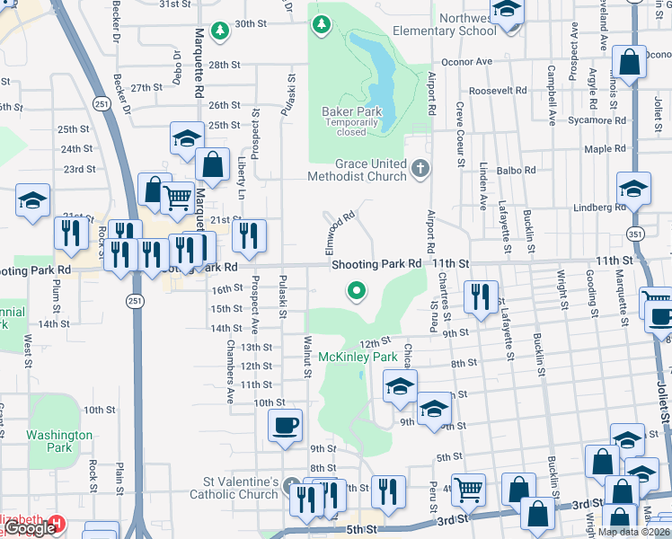 map of restaurants, bars, coffee shops, grocery stores, and more near 328 Shooting Park Road in Peru