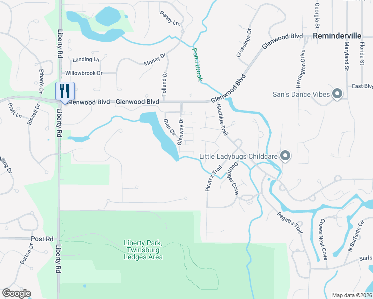 map of restaurants, bars, coffee shops, grocery stores, and more near 3511 Blossom Trail in Twinsburg