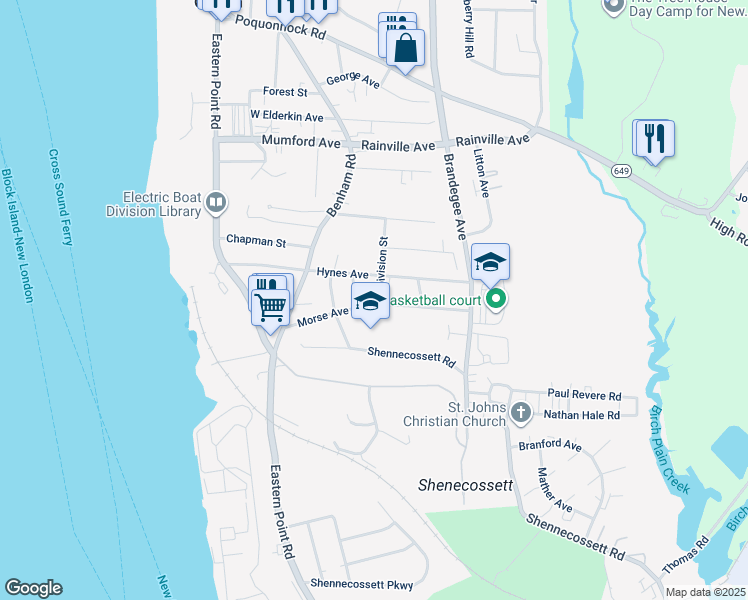 map of restaurants, bars, coffee shops, grocery stores, and more near 112 Morse Avenue in Groton