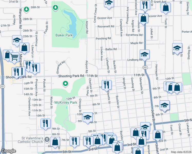 map of restaurants, bars, coffee shops, grocery stores, and more near 1093 Creve Coeur Street in LaSalle