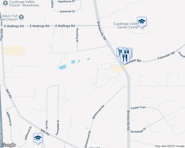 map of restaurants, bars, coffee shops, grocery stores, and more near 6870 Carriage Hill Drive in Brecksville