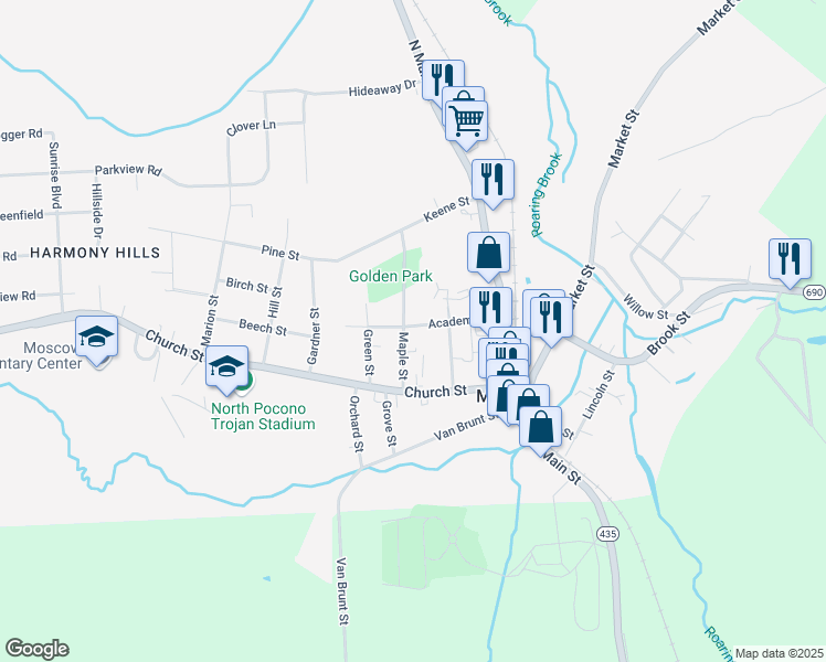 map of restaurants, bars, coffee shops, grocery stores, and more near 128 Maple Street in Moscow