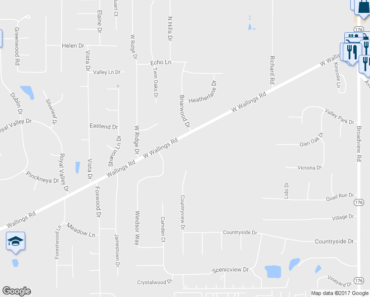 map of restaurants, bars, coffee shops, grocery stores, and more near 2493 West Wallings Road in Broadview Heights