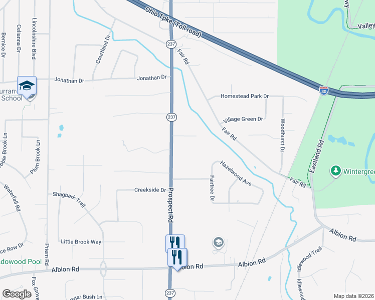 map of restaurants, bars, coffee shops, grocery stores, and more near 9805 Prospect Road in Strongsville