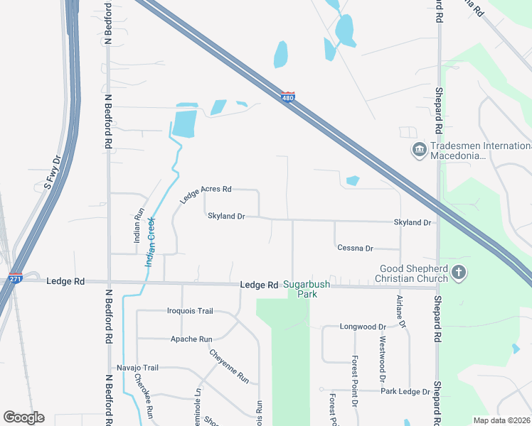 map of restaurants, bars, coffee shops, grocery stores, and more near 9638 Ledge Acres Road in Macedonia