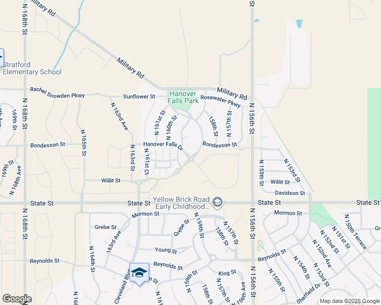 map of restaurants, bars, coffee shops, grocery stores, and more near 15904 Hanover Falls Drive in Bennington