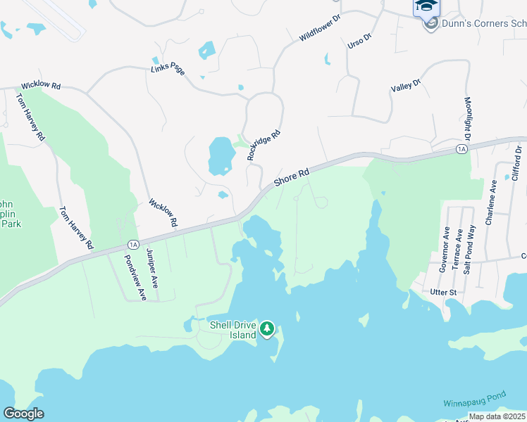 map of restaurants, bars, coffee shops, grocery stores, and more near 223 Shore Road in Westerly