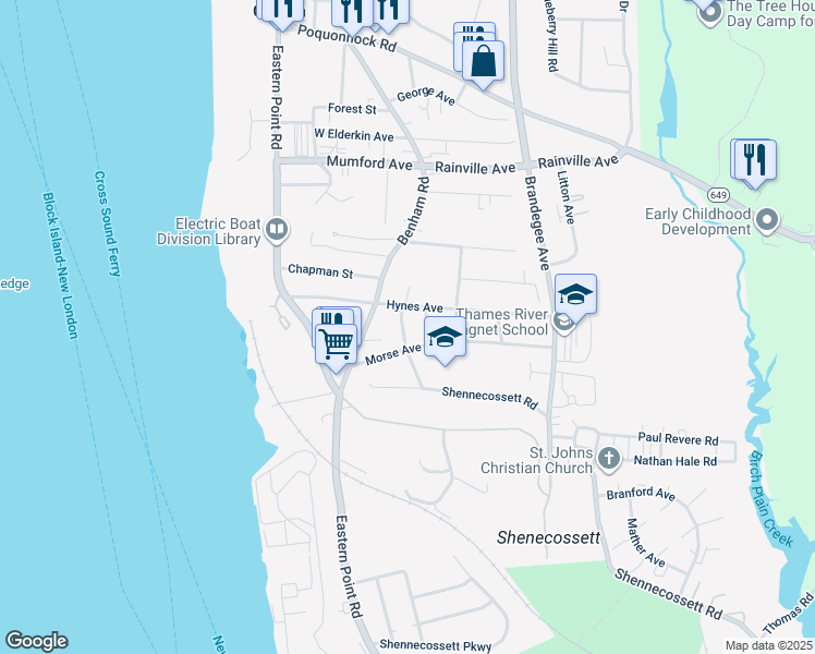 map of restaurants, bars, coffee shops, grocery stores, and more near 38 Cutler Street in Groton