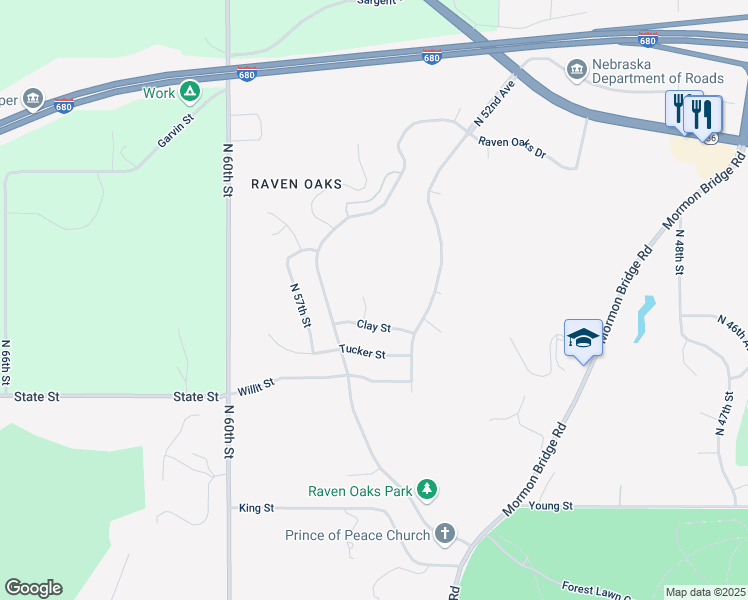 map of restaurants, bars, coffee shops, grocery stores, and more near 8715 North 54th Avenue Circle in Omaha