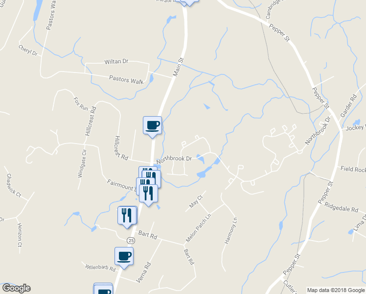 map of restaurants, bars, coffee shops, grocery stores, and more near 17 Tanglewood Circle in Monroe