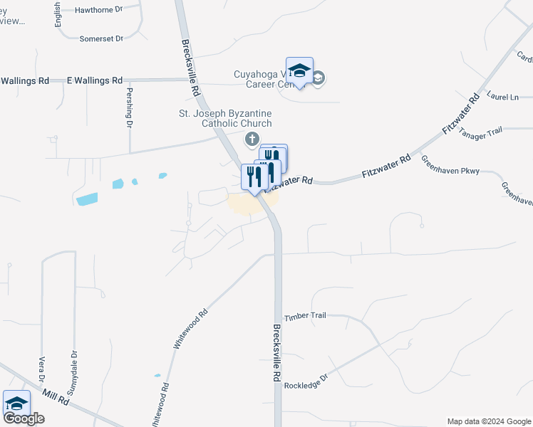map of restaurants, bars, coffee shops, grocery stores, and more near 6990 Carriage Hill Drive in Brecksville
