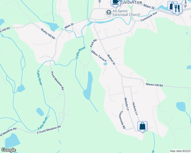 map of restaurants, bars, coffee shops, grocery stores, and more near 25 Park Road in Essex
