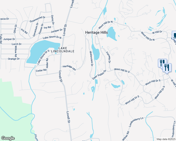 map of restaurants, bars, coffee shops, grocery stores, and more near 629 Heritage Hills in Somers