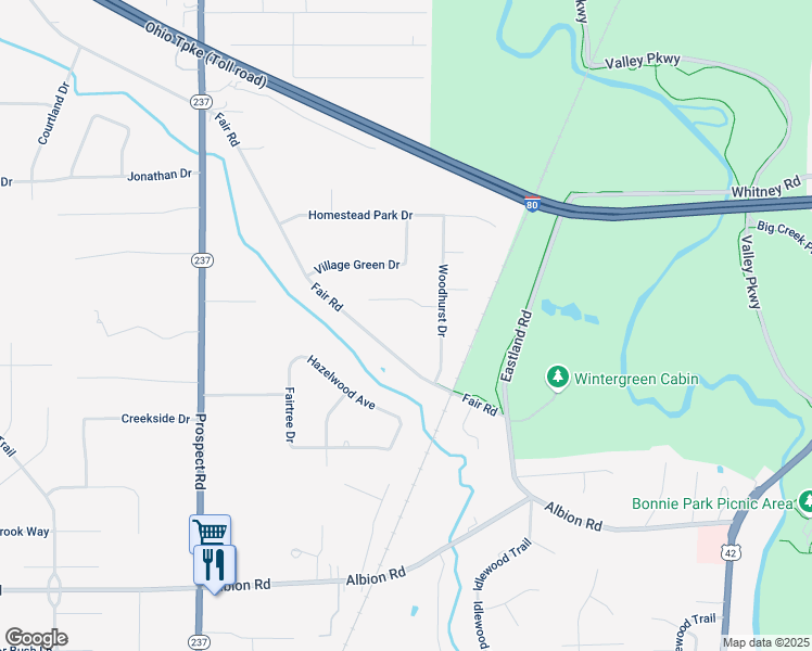 map of restaurants, bars, coffee shops, grocery stores, and more near 9868 Woodhurst Drive in Strongsville