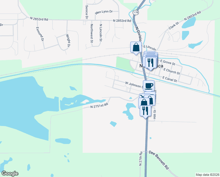 map of restaurants, bars, coffee shops, grocery stores, and more near 507 West Washington Street in North Utica