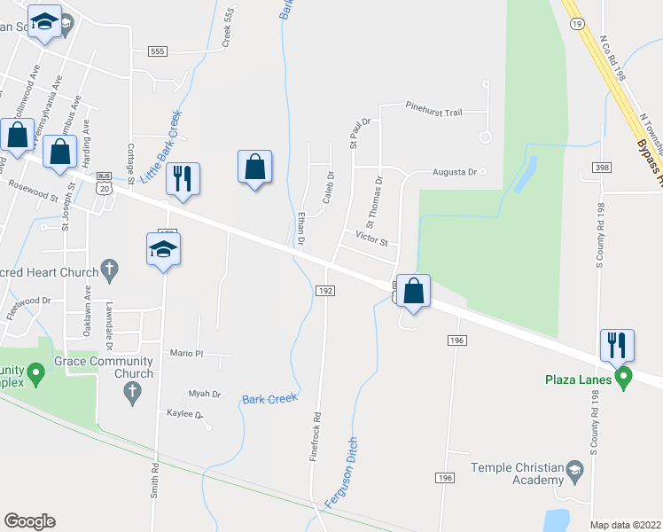 map of restaurants, bars, coffee shops, grocery stores, and more near E State St & St Paul Dr in Sandusky