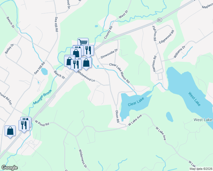 map of restaurants, bars, coffee shops, grocery stores, and more near 2 Whitewood Lane in North Branford
