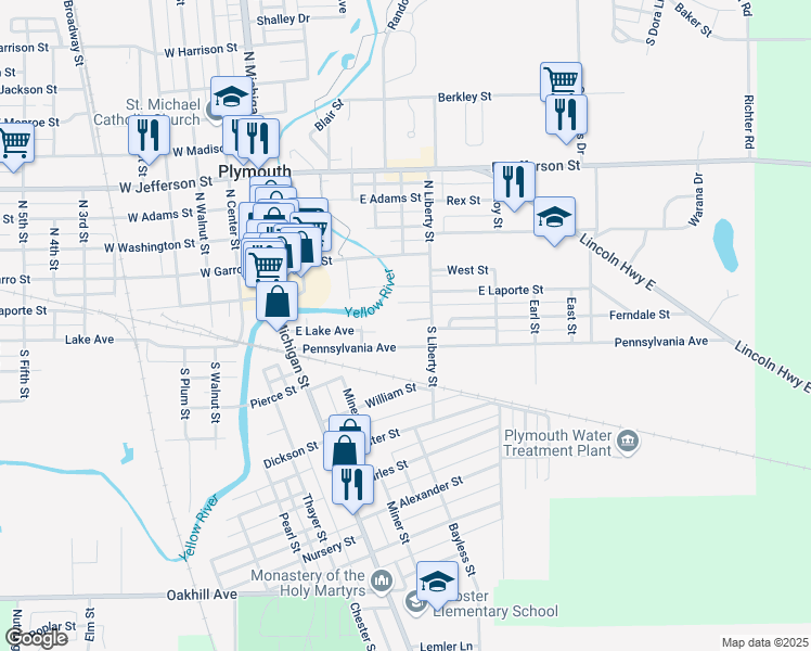 map of restaurants, bars, coffee shops, grocery stores, and more near 501 Pennsylvania Avenue in Plymouth