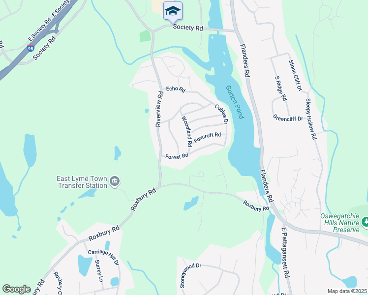 map of restaurants, bars, coffee shops, grocery stores, and more near 16 Forest Road in East Lyme