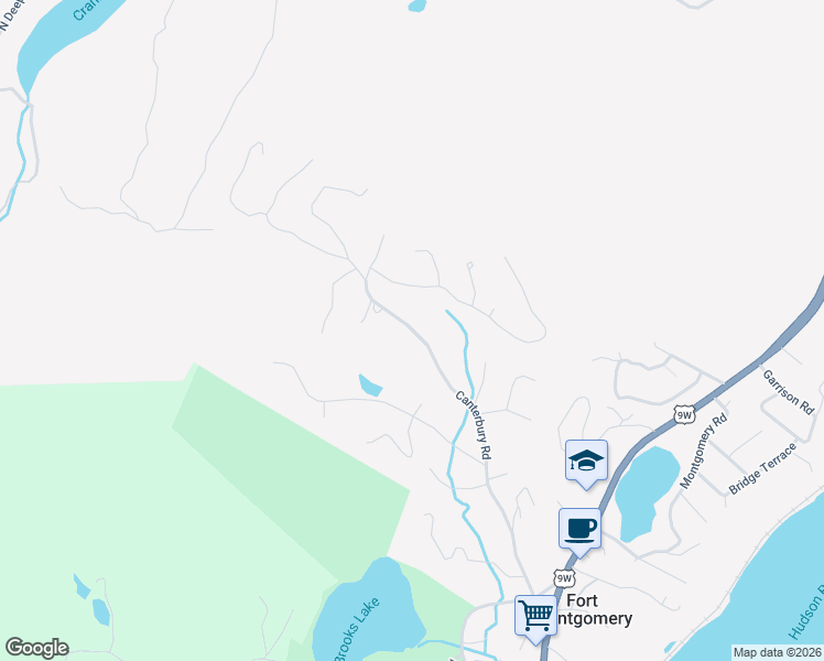 map of restaurants, bars, coffee shops, grocery stores, and more near Canterbury Road in Fort Montgomery