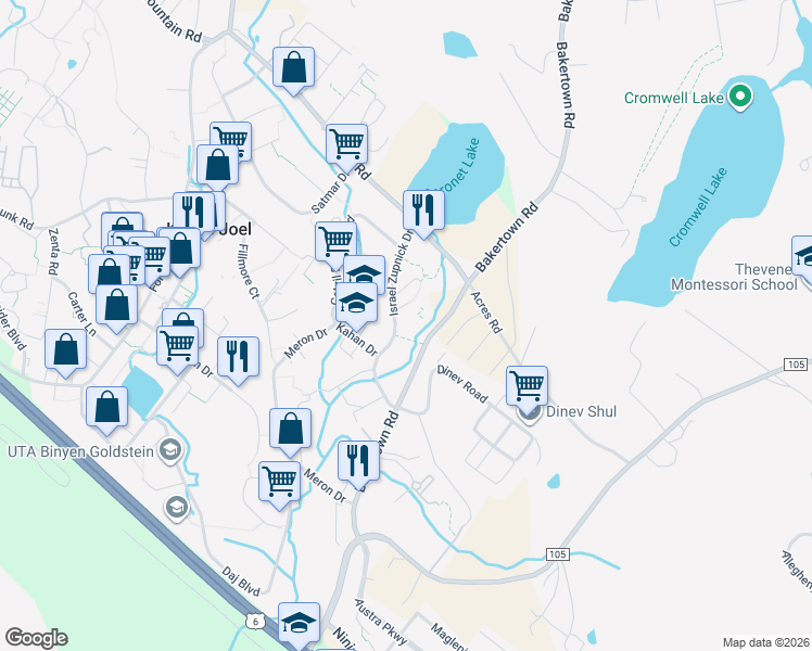 map of restaurants, bars, coffee shops, grocery stores, and more near 8 Israel Zupnick Drive in Monroe