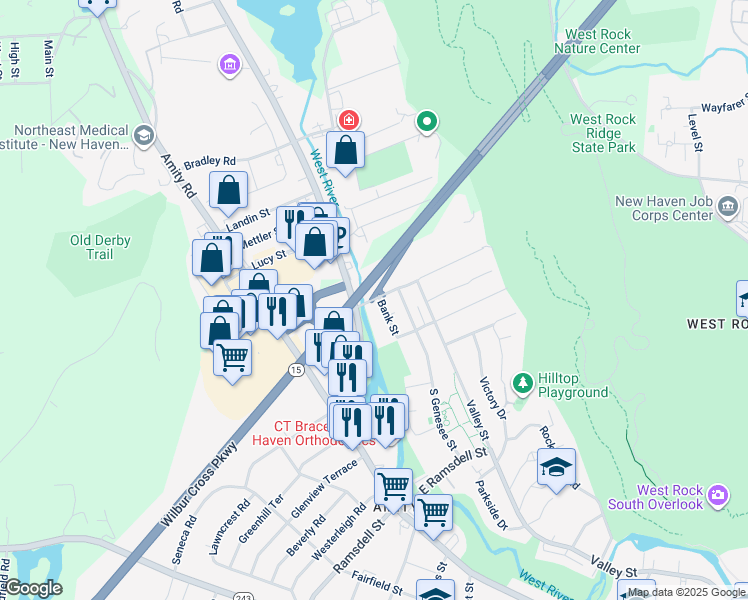 map of restaurants, bars, coffee shops, grocery stores, and more near 15 Pond Lily Avenue in New Haven