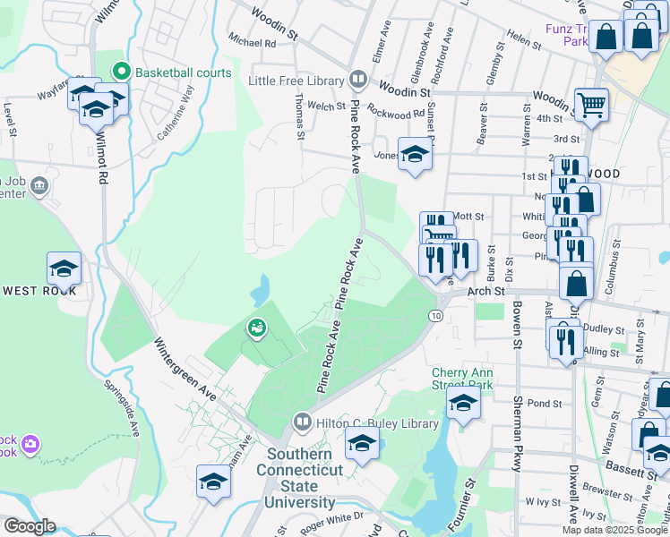 map of restaurants, bars, coffee shops, grocery stores, and more near 155 Pine Rock Avenue in Hamden