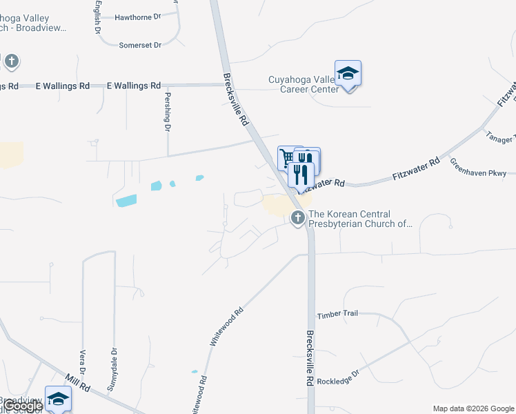 map of restaurants, bars, coffee shops, grocery stores, and more near 7005 Carriage Hill Drive in Brecksville