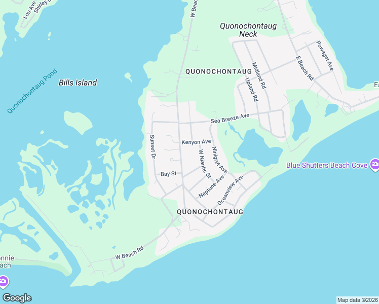 map of restaurants, bars, coffee shops, grocery stores, and more near 504 West Beach Road in Charlestown