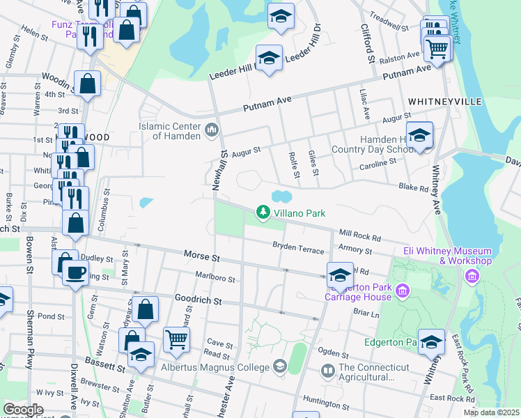 map of restaurants, bars, coffee shops, grocery stores, and more near 325 Blake Circle in Hamden