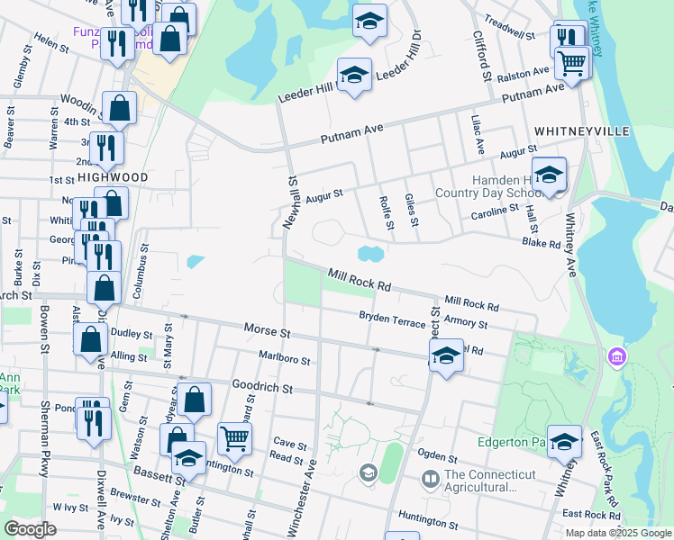 map of restaurants, bars, coffee shops, grocery stores, and more near 325 Blake Circle in Hamden